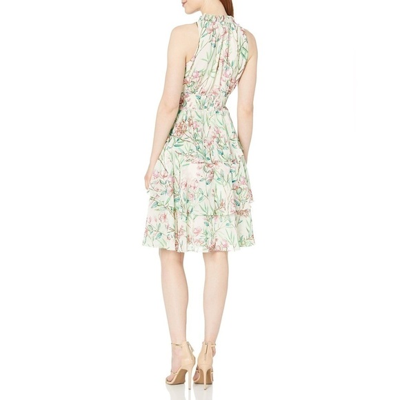 Eliza J Floral Sleeveless High Neck Ruffle Dress, Size 6 - Picture 2 of 9